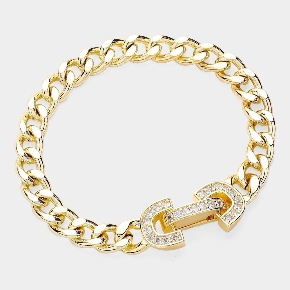 Chunky  Pave Lock Bracelet Open Links